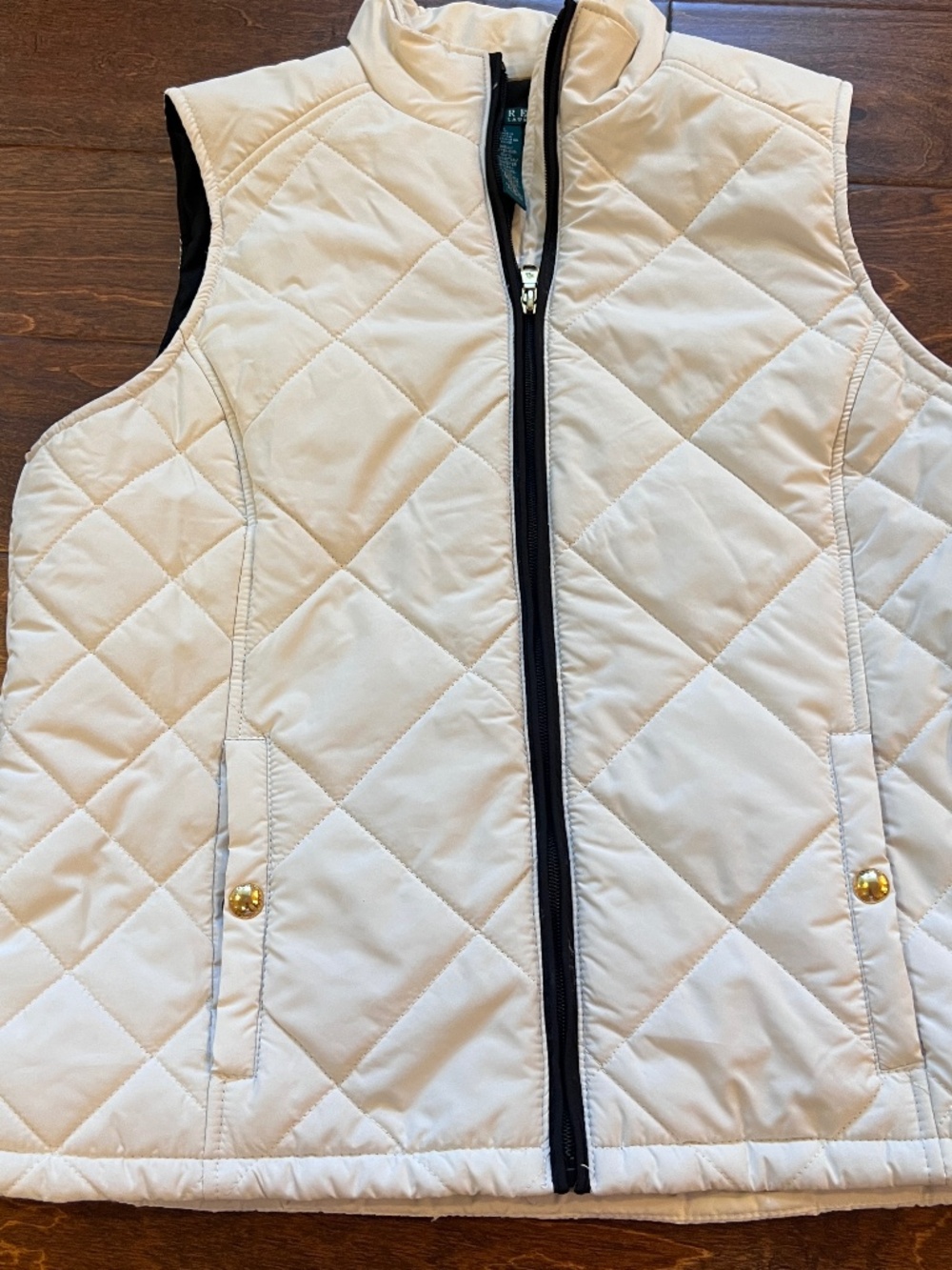 Lauren Ralph Lauren Puffer Polyester Vest Off White Full Zip Pockets Large
